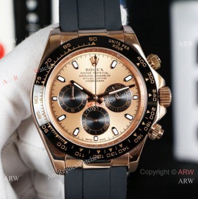 Wholesale Replica Rolex Daytona Rubber Strap Watch Rose Gold Chronogarph